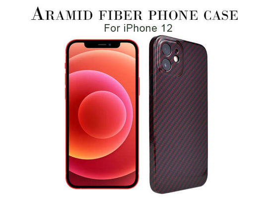 Permukaan Glossy Ringan Aramid Fiber Phone Case Merah Untuk iPhone 12